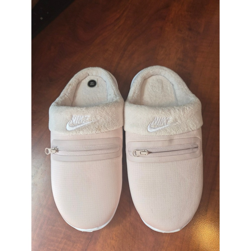 Nike Burrow Pink Faux Fur Lined Zipper Pocket Slippers DJ3131-600 Womens 6